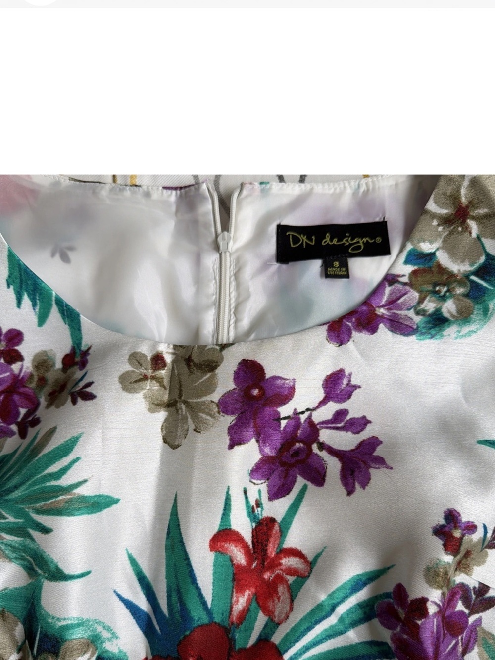 White Floral Mini Dress with Red & Purple Blooms - Picture 4 of 4